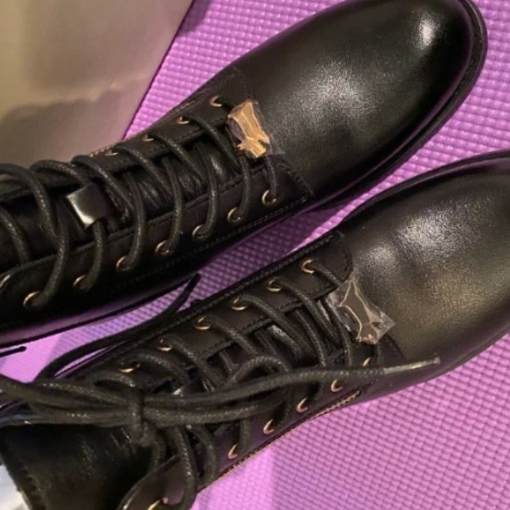 Radley London Women Black Lace Boots Size US 5 Winter Leather Boot Shoes Combat